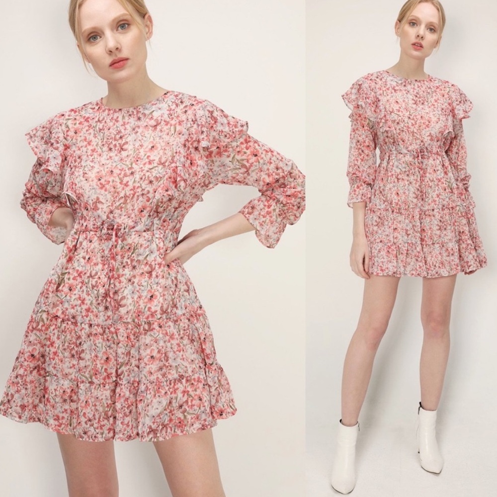 STORETS NWT Hana Pink Floral Ruffle Dress Sz S/M